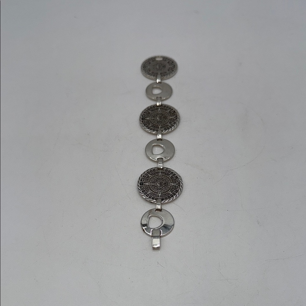 Aztec Mayan Calendar 925 Sterling Silver Link Bracelet